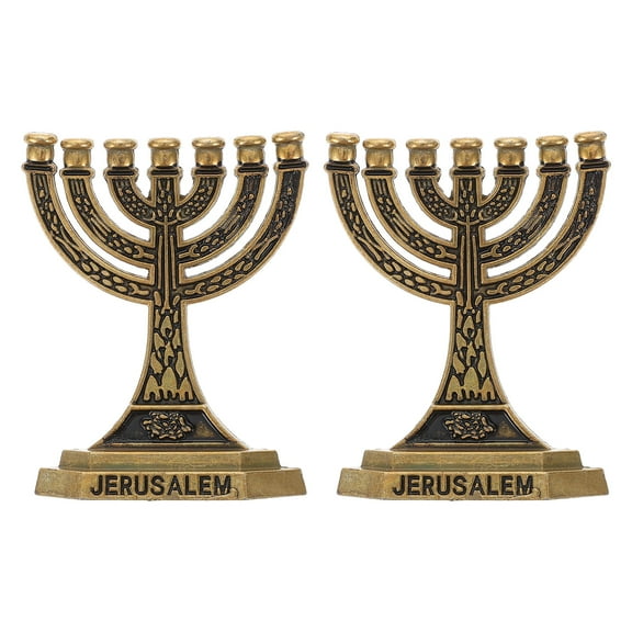 2pcs 7- Branch Menorah Holder for Shabbat Tabernacle Home Decor Ornaments Table Centerpiece Display Hanukkah Menorah and Supplies, Golden