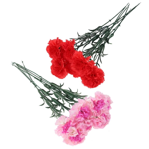 2pcs 7 Branches Artificial Silk Single Branch Single-head Small Carnation for Home Hotel Decoration (Red)