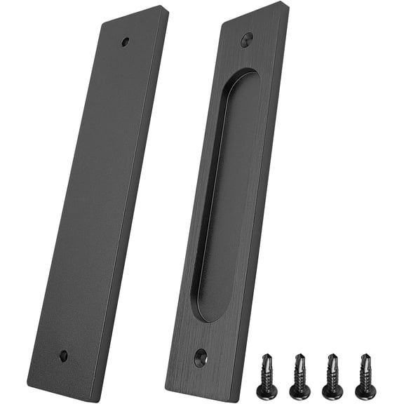 2pcs 7 Inch Flush Pull, Recessed Barn Door Handle, Rectangular Cabinet Handles, Sliding Closet Finger Pull for Pocket (Matte Black)