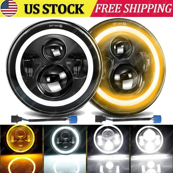 2pcs 7" Inch Round LED Headlights Halo Angle Eyes For Jeep Wrangler JK LJ TJ CJ