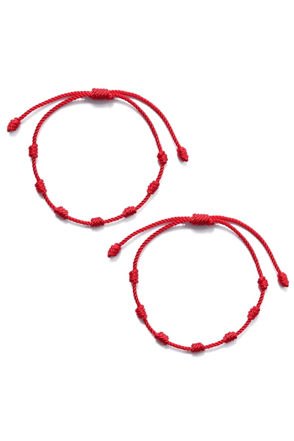2pcs 7 Knots Braided Red String Good Luck Attract Wealth Amulet Success Anklets Gift for Male Female