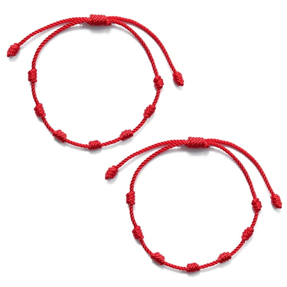2pcs 7 Knots Braided Red String Good Luck Attract Wealth Amulet Success Anklets Gift for Male Female
