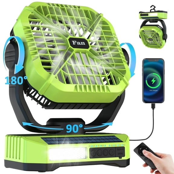 Camping Fan with LED Light, 10000mAh Portable Battery Powered Outdoor Fan, 4-speed Rechargeable Tent Fan with Remote Control, 270 Rotation, Personal Camping Tent Fan for Traveling, Hiking, Fishing,