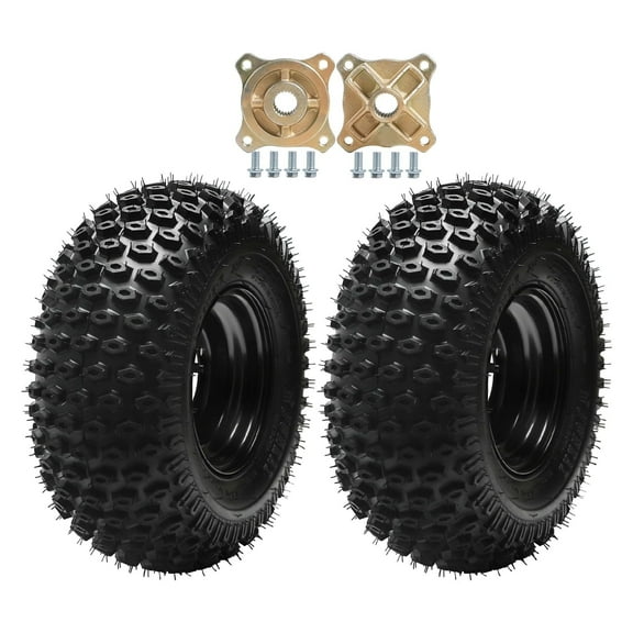 2pcs 7 inch Wheel 16x8x7 16x8-7 Wheel Tire and Rim 4 Stud 110mm 4Ply Tubeless Wheel + Rear Axle Hubs for Lawn Mowers Mini Bike ATV UTV Quad Buggy Go Kart Tire Wheel Four Wheelers (24T)