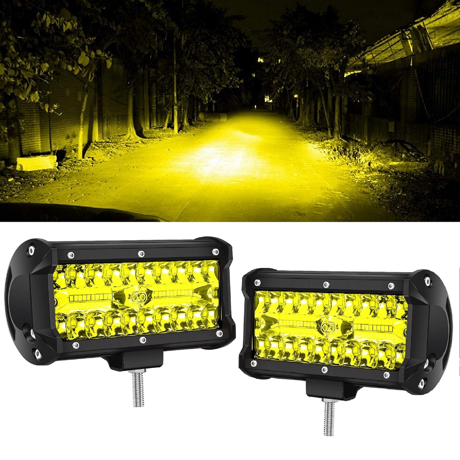 BEAMPLUS 7 Inch 144W 3600k Amber LED Fog Light Fits Truck SUV ATV BEAMPLUS 7 Inch 144W 3600k Amber LED Fog Light Fits Truck SUV ATV