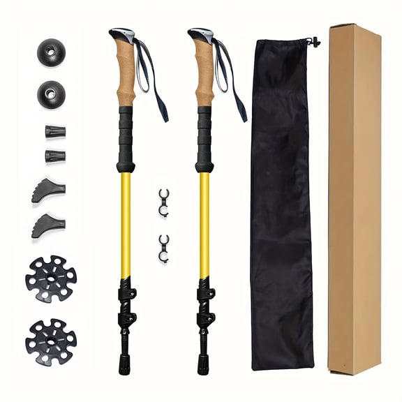2pcs 7075 Aluminum Alloy Trekking Poles, Natural Cork Handles, Quick-Adjustable Telescopic Design, Durable for Hiking, Camping & Trekking, Ideal Holiday Gift