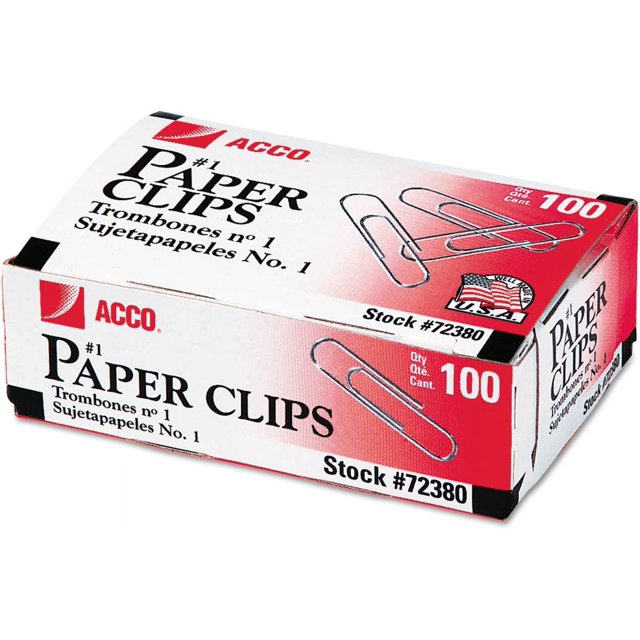 2pcs 72380 Smooth Standard Paper Clips, Size 1, 100/Box, Silver, 10