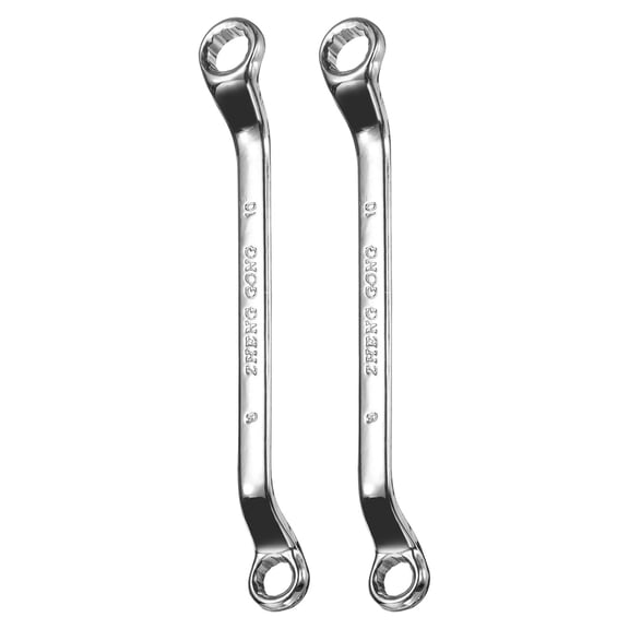 2pcs 75 Degree Offset Box End Wrench 8mm x 10mm Metric 12 Point Mirror Chrome Plated Alloy Steel Double Box Wrenches Long Industrial Grade Torx Box Wrench Repair Tool