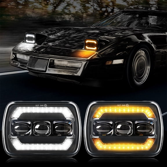 2pcs 7x6" / 5x7" Led Headlights DRL 1984-1996 For Chevy Corvette C4 Black Lamp