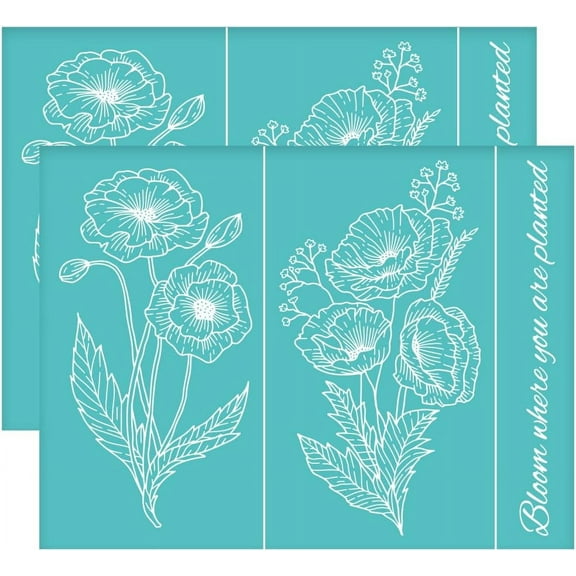2pcs 8.6x11 Inch Poppy Silk Screen Printing Stencils Self-Adhesive Silk Screen Stencils Flower Screen Stencils Reusable Mesh Transfers for Painting on Wood T-shirts Bags