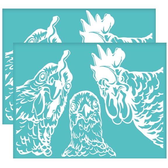 2pcs 8.6x11 Inch Rooster Pattern Self-Adhesive Silk Screen Printing Stencil Chicken Head Silk Screen Stencil Farm Animal Reusable Mesh Stencils Transfer for DIY T-Shirt Fabric Painting