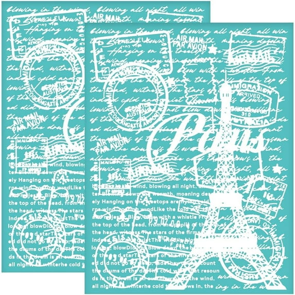 2pcs 8.6x11 Inch Self-Adhesive Silk Screen Printing Stencil Reusable Eiffel Tower Mesh Stencils Parisian Postcard French Transfer Washable Home Decor for DIY T-Shirt Fabric Painting Decor