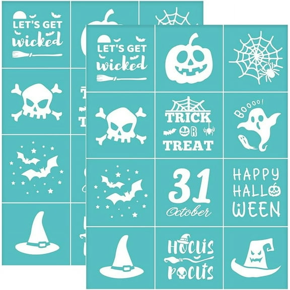 2pcs 8.6x11 Inch Self-Adhesive Silk Screen Printing Stencil Themed Pattern Stencils Pumpkin Bat Hat Mesh Transfer Stencil DIY