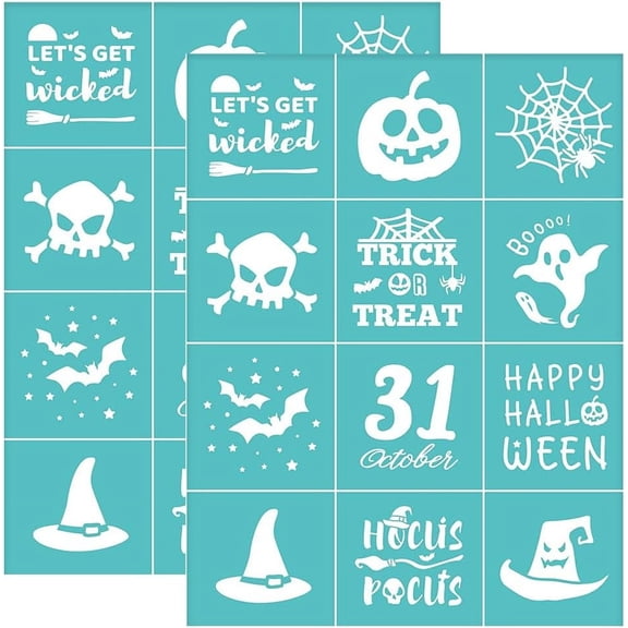 2pcs 8.6x11 Inch Self-Adhesive Silk Screen Printing Stencil Themed Pattern Stencils Pumpkin Bat Hat Mesh Transfer Stencil