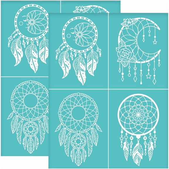 2pcs 8.6x11 Inch Self-Adhesive Silk Screen Printing Stencils Dreamcatcher Moon Silkscreen Stencils Reusable Woven Net Feather Mesh Transfer Stencil