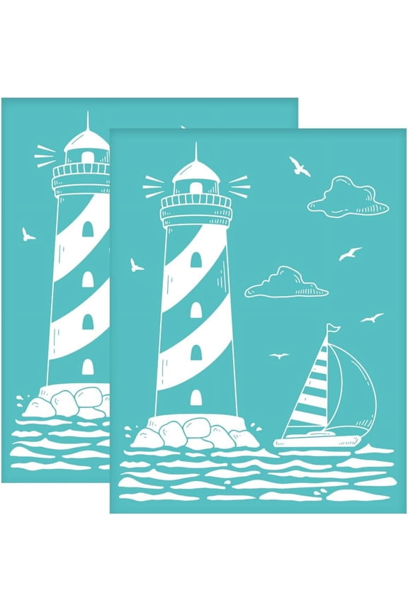 2pcs 8.6x11 Inch Self-Adhesive Silk Screen Stencils Lighthouse Sailboats Reusable Silkscreen Printing Stencils Seagulls Cloud Sea Mesh Transfer for Painting on Wood T-shirts Bags