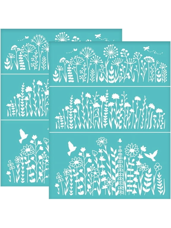 2pcs 8.6x11 Inch Wildflower Silk Screen Printing Stencils Self-Adhesive Silk Screen Stencils Butterfly Bird Screen Stencils Reusable Mesh Transfers for Painting on Wood T-shirts Bags DIY
