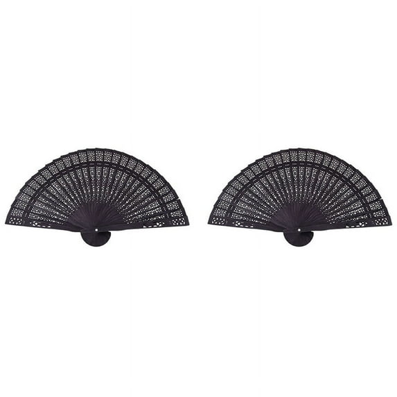 2pcs 8 Inch Chinese Japanese Folding Fan Original Wooden Hand Flower Bamboo Pocket Fan-Black