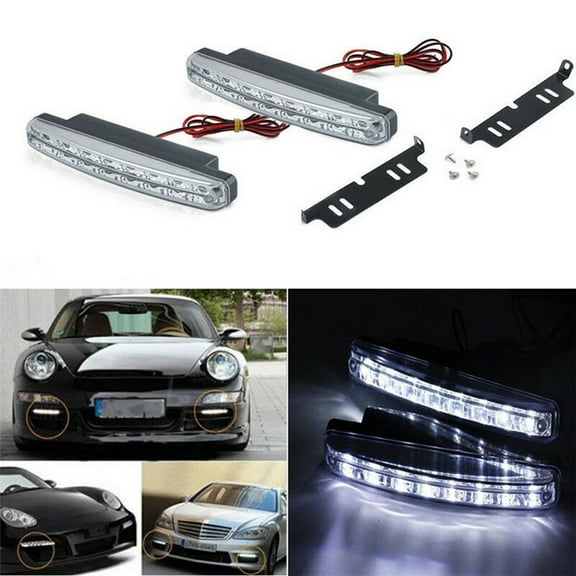 2pcs 8 LED Car DRL Fog Light Lamp Daytime Running Lights White Bright Lightness 12V Driving Lamp Auto Light Replacement