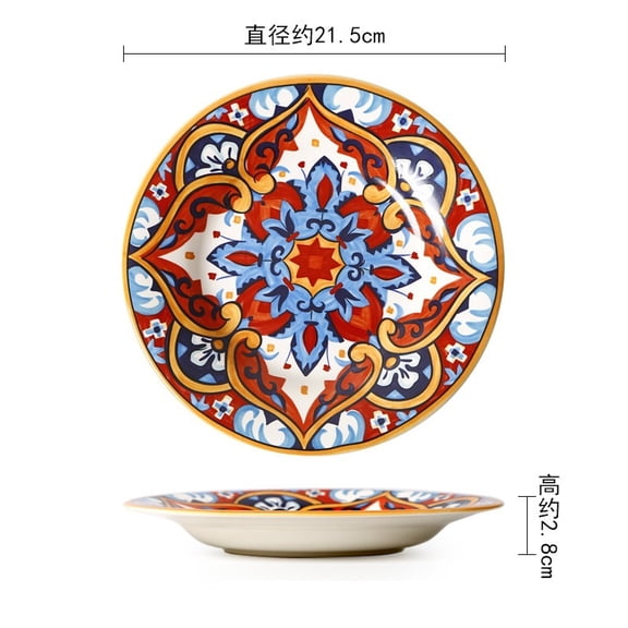 2pcs 8 inch Creative Hand-Painted Ceramic Plate, Deep Dinner Plate for Steak, Fruit and Household Dining