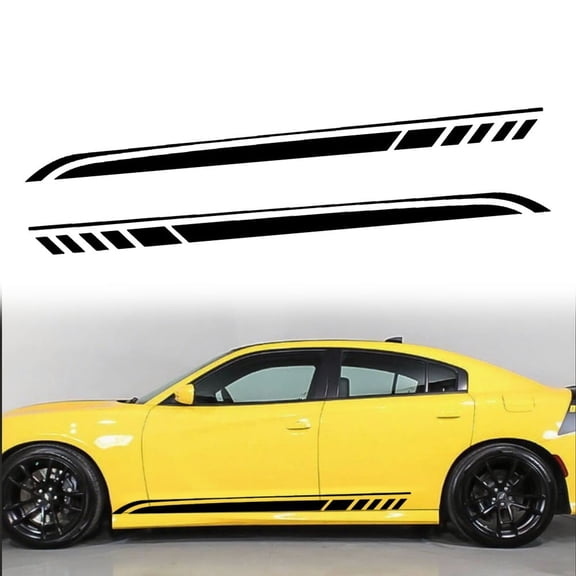 2pcs 81'' Black Sport Racing Stripe Side Body Skirt Vinyl Decal Stickers Decor