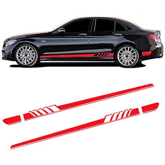 2pcs 87.5'' Red Sport Racing Stripes Graphic Side Body Door Skirt Decal Stickers Decor