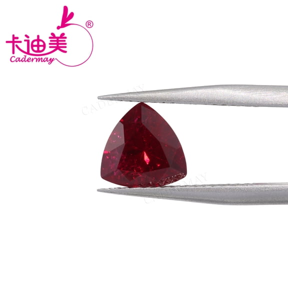 2pcs 8X8mm Trillion Cut 9# Created Ruby Loose Bead Lab Grown Dark Red Ruby With Inclusions Inlaid Jewelry Making DIY