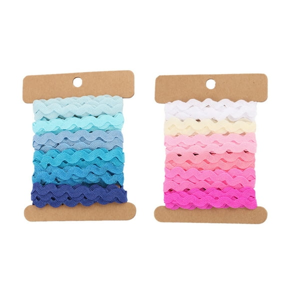 2pcs 8mm Wave Trim Ribbon Multicolor Gift Wrap Ribbon for Party Decoration DIY Crafts (6 Colors/pcs, Color 7+8)