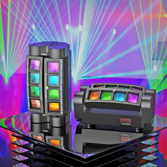2pcs 8x10W RGBW LED Spider Moving Head DJ Lights, RG Effect Stage Lights with 24 LED Light Strips, Sound Activated DMX-512 Control Strobe Lighting for Party Wedding Event Showing