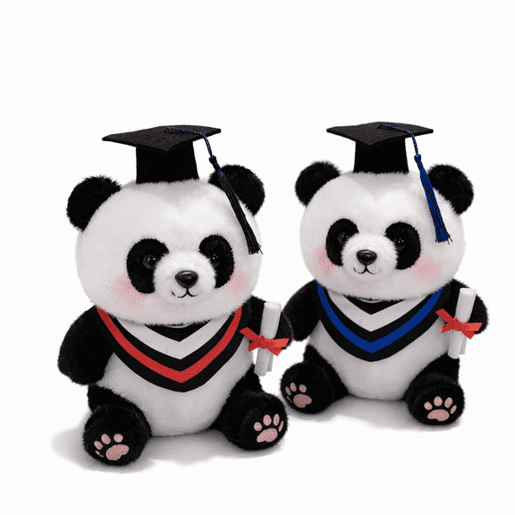 2pcs 9.1in Graduation Panda Plush Toy with Doctor Cap, Soft Stuffed Animal Souvenir Gifts