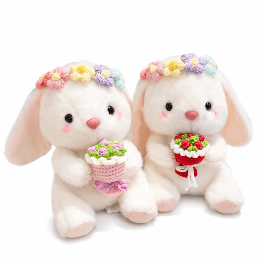 2pcs 9.84 in Bunny Stuffed Animal Plush Toy, Soft Bunny with Flower Crown & Bouquet, Easter Basket Stuffers for Kids, Easter Decorations for Home