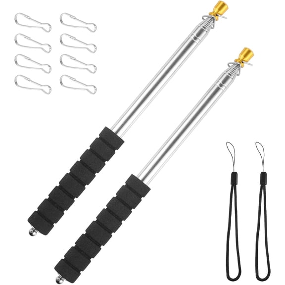 2pcs 9.84ft Telescopic Handheld Flagpoles with Clips, Stainless Steel Telescopic Banner Pole Portable Tour Guide Flag Pole Pointer Stick for Teacher (Black)