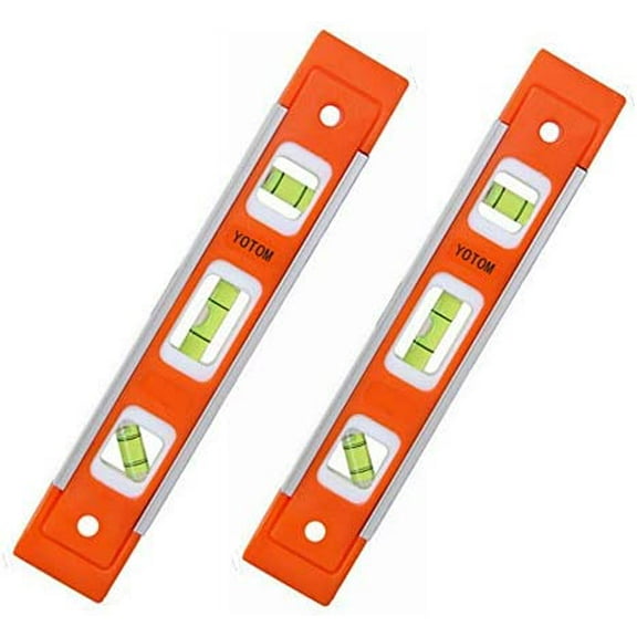 2pcs 9 inch Aluminum-Sided Magnetic Torpedo Level, Box Level Spirit Bubble level - Orange