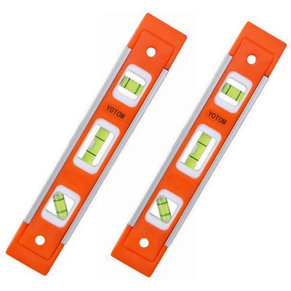 2pcs 9 inch Aluminum-Sided Magnetic Torpedo Level, Box Level Spirit Bubble level - Orange