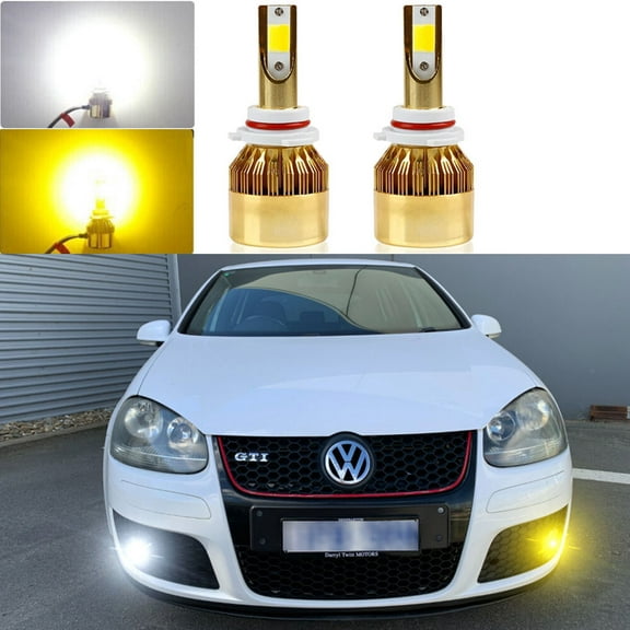 2pcs 9005 LED White Yellow Dual-color Switchback Fog Light Bulbs For VW Golf GTI MK5 MK6 R32