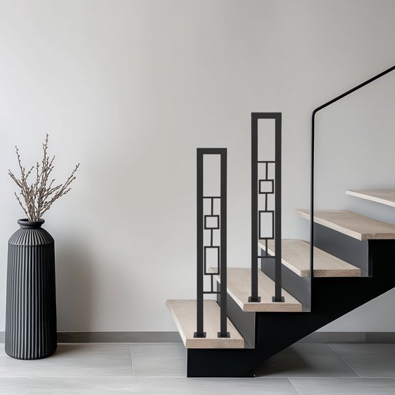 2pcs 90cm Black Iron U-Shaped Stair Handrail Column Corridor Guardrail Support Column Safety Railing Post