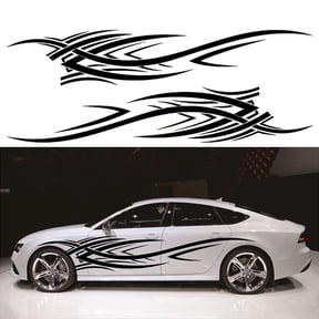 2pcs 94.5'' Black Fire Flame Graphics Sticker Car Body Side Door Fender Vinyl Decal