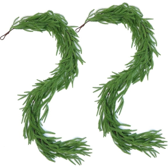 2pcs 9ft Christmas Garlands Norfolk Pine Garland Greenery Pine Garland for Indoor Holiday Decor