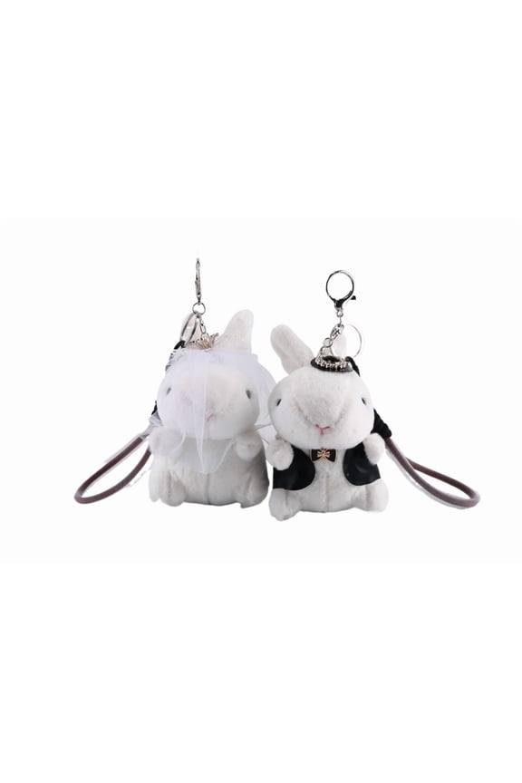 2pcs A Sets Couple KeyChain Cute Bunny Keychain Cute Wedding Bunny Pendant Backpack Car Mirror Keychain For Lover Gift