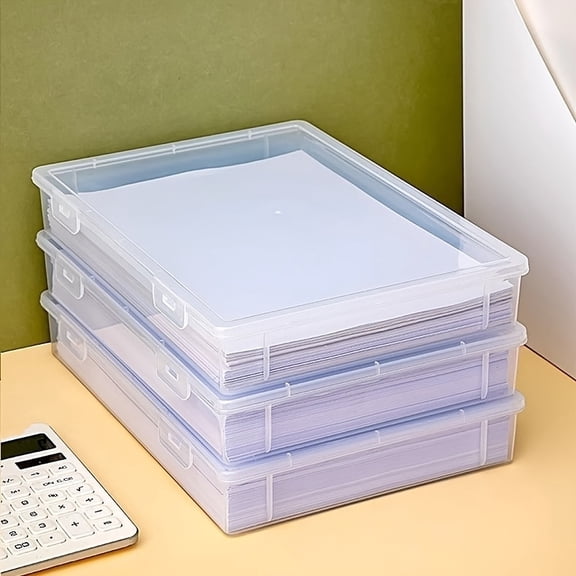 2pcs A4 Storage Box, Paper Box, Transparent A3 Printing Paper, Office Art Test Paper Plastic Box, File Box, Document Organizer Box