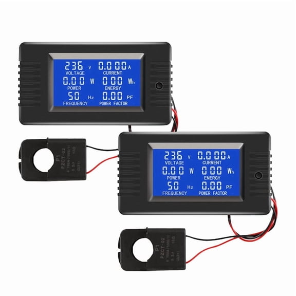 2pcs AC Voltage Current Power Panel Meter LCD Digital Display Ammeter Multimeter with Split Core Current Transformer