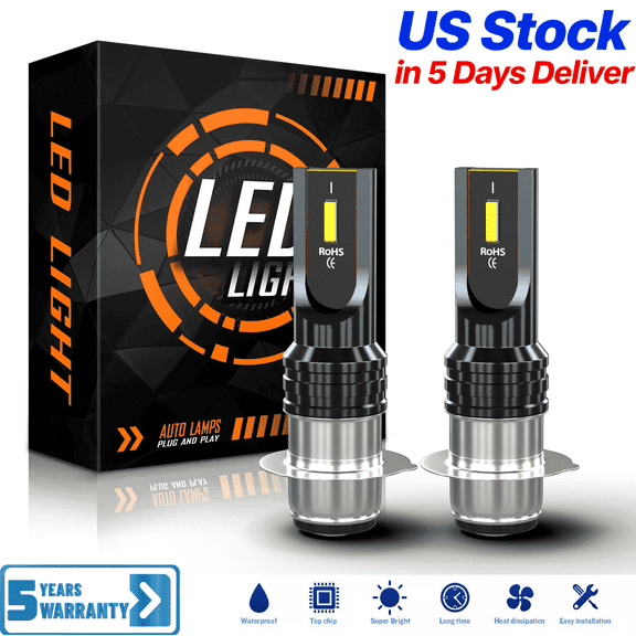 2pcs AC12-24V P15D H6M LED Bulbs,Motorcycle Headlight Bulbs 1700LM Super Bright 1860 Chips High/Low Beam LED Lamps for ATVS YFM350 450 400 660 700 Raptor.Xenon White.6500K.