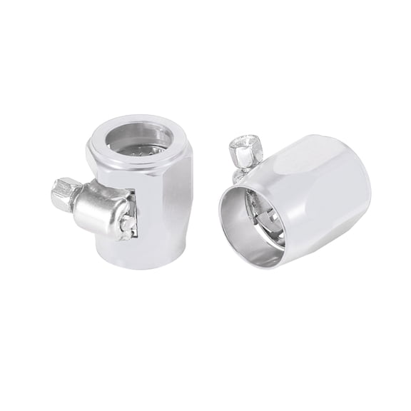 2pcs AN6 Hex Silver Tone Car Hose Finisher Clamp Adapter Line End Cover Connector