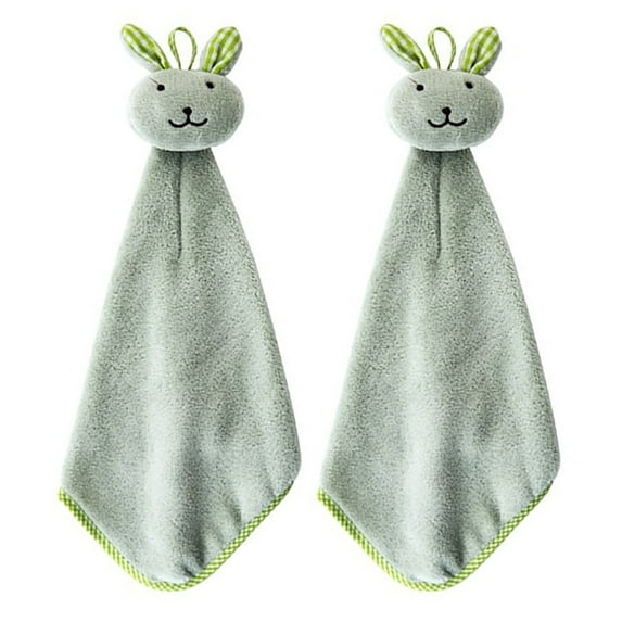 2pcs Absorbent Hand Towel Set Chenille Microfiber Soft Kitcken Wash Towel with Rope Hanging, Cute Cartoon Rabbit Head Coral Fleece Water Absorbent Hand Towel Scarf