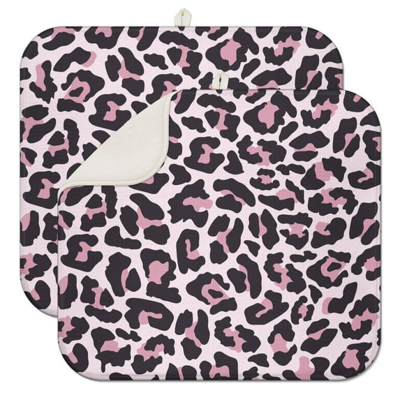 2pcs Abstract Animal Leopard Pattern Dish Drying Mat Thick 3-Layer Microfiber Heat Resistant Countertop Pad