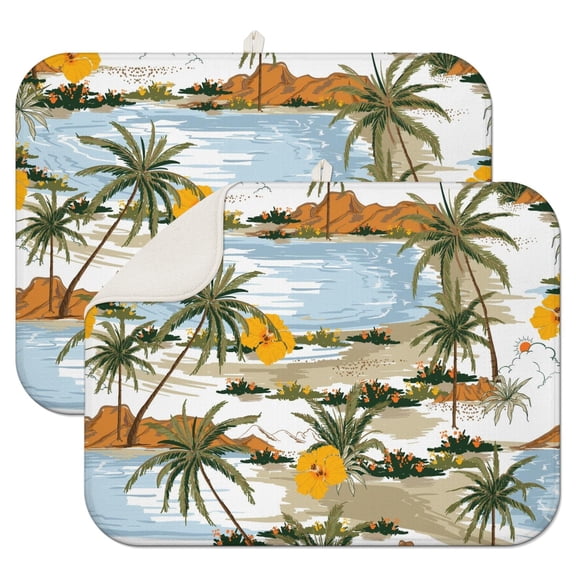 2pcs Abstract Artistic Kitchen Drying Mat, Quick-Dry Microfiber Counter Protector, Heat Resistant & Machine Washable, Tropical Jungle Safari Theme
