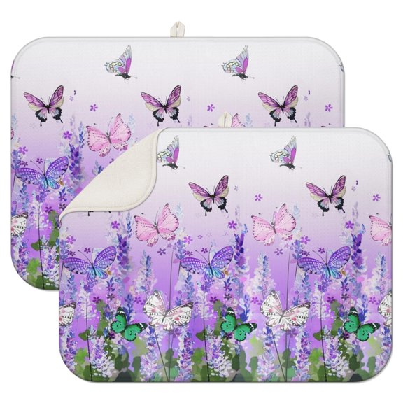 2pcs Abstract Butterfly Kitchen Mat Absorbent Dish Drying Pad Modern Butterfly Print Design Quick Dry Countertop Protector