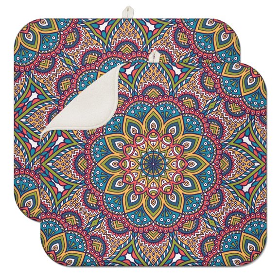 2pcs Abstract Tribal Mandala Drying Pad, Paisley Floral Pattern, Super Absorbent & Durable, Foldable
