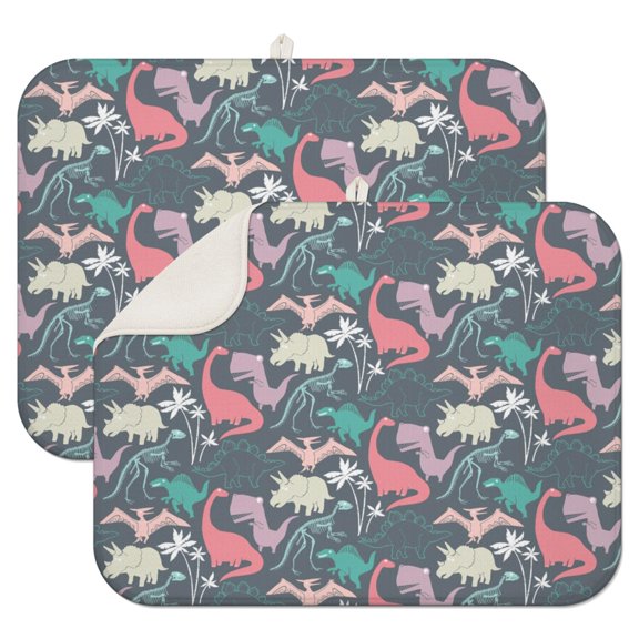 2pcs Abstract Watercolor Dinosaur Pad, Artistic Microfiber with Modern Dino Print, Quick-Dry