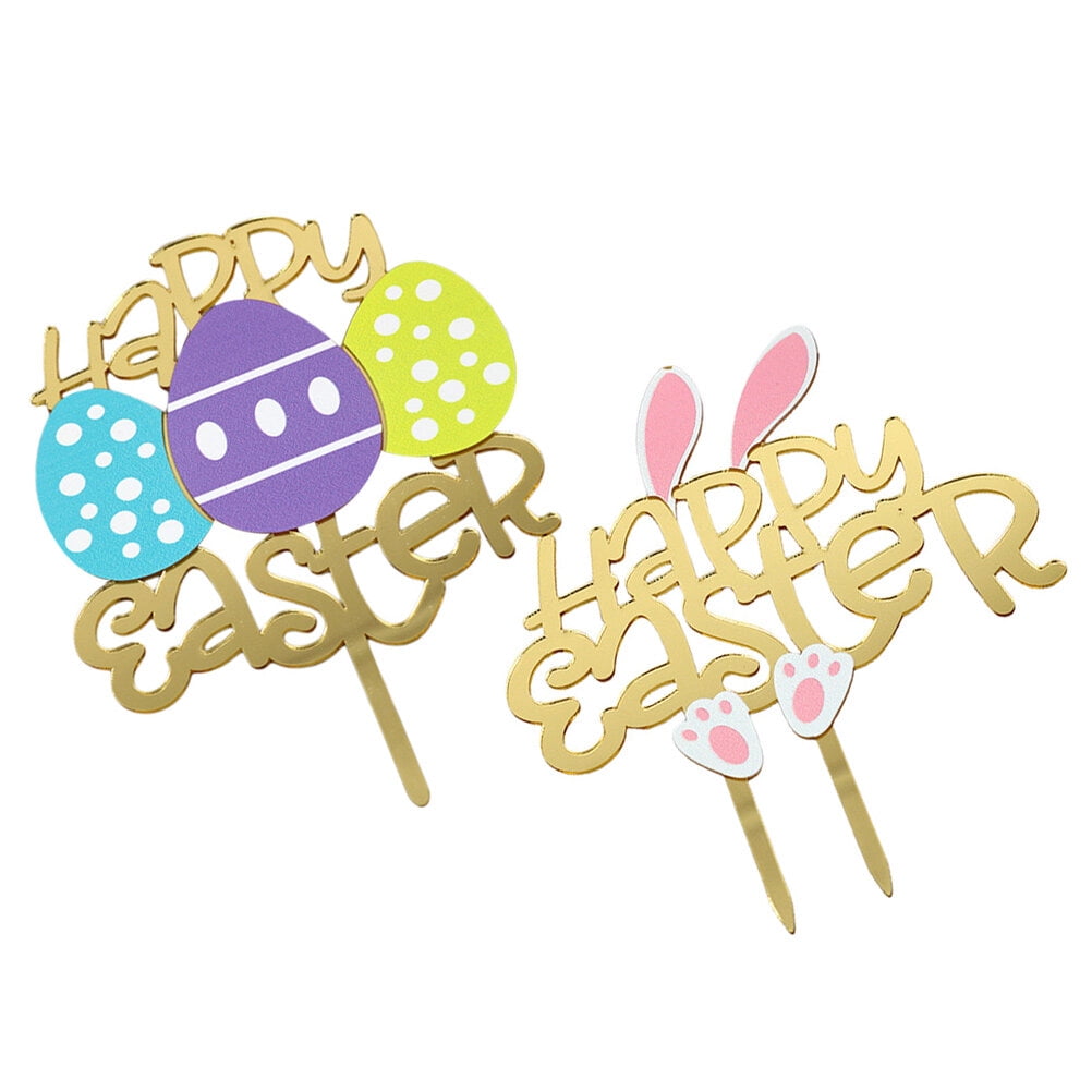 2pcs Acrylic Cake Toppers Cake Decorative Picks Easter Egg Shape Cake Decors